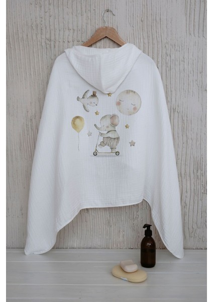 4 Kat Müslin Kapüşonlu Havlu - Little Baby Serisi - Filin Düşleri