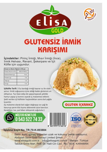 Glutensiz Irmik 5 kg
