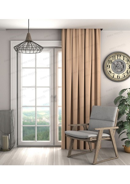 Vizon,kadife Dokulu Fon Perde,pilesiz Ekstrafor Büzgülü (Tek Kanat)