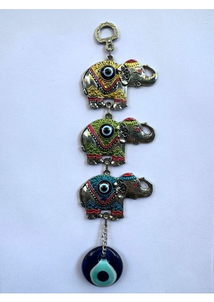 Zamak Döküm Metal Renkli 3'lü Fil Figür Duvar Kapı Süsü ve Aksesuar