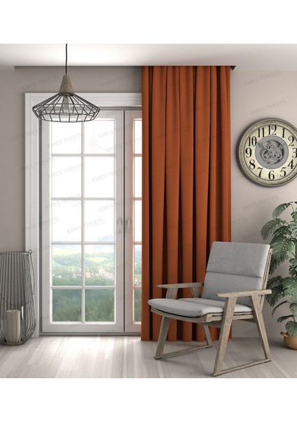 Kiremit Fon Perde,kiremit Kadife Dokulu Fon Perde,pilesiz Ekstrafor Büzgülü (Tek Kanat)