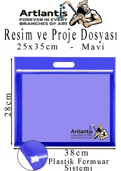 Plastik Fermuarlı Proje Dosyası 25X35 cm 1 Adet Tutmaçlı 28X38 cm Resim ve Proje Ödev Dosyası El Tutmalı