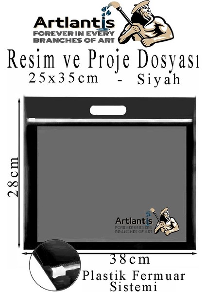 Plastik Fermuarlı Proje Dosyası 25X35 cm 1 Adet Tutmaçlı 28X38 cm Resim ve Proje Ödev Dosyası El Tutmalı