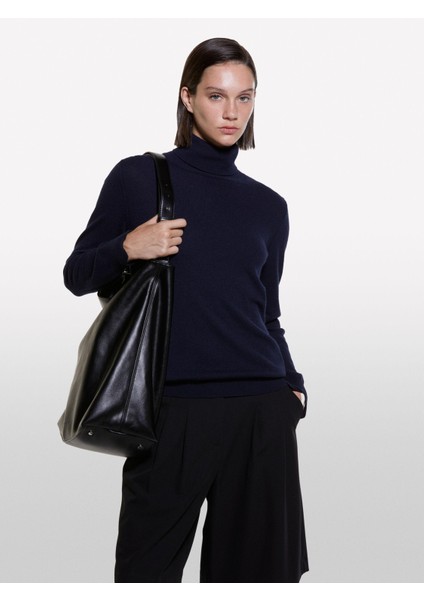 Sisley Kdn_yün ve Kaşmir Karışımlı Ribana Detaylı Balıkçı Yaka Kazak Kadın Lacivert Kazak - 324A102HM2174 modelleri