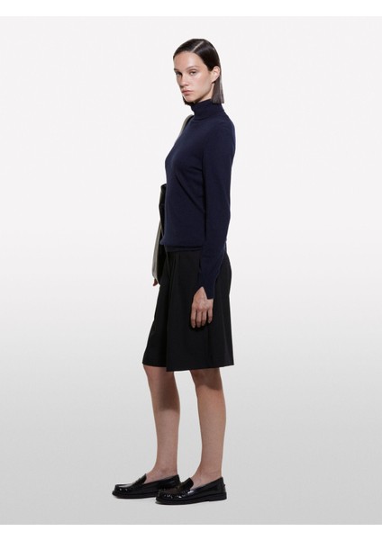 Sisley Kdn_yün ve Kaşmir Karışımlı Ribana Detaylı Balıkçı Yaka Kazak Kadın Lacivert Kazak - 324A102HM2174 fırsatları