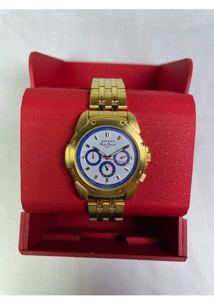 BS902025108C Retro Model Yuvarlak Sarı Kasa Üç Fonksiyonlu Beyaz Kadranlı Klasik Erkek Kol Saati