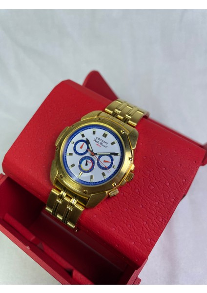 BS902025108C Retro Model Yuvarlak Sarı Kasa Üç Fonksiyonlu Beyaz Kadranlı Klasik Erkek Kol Saati