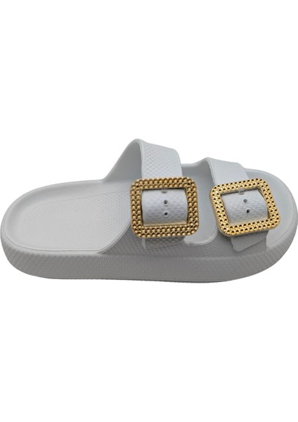 Palmpace | Kadın Eva Lastik Çift Tokalı Terlik - Palmpace - Beyaz - 38