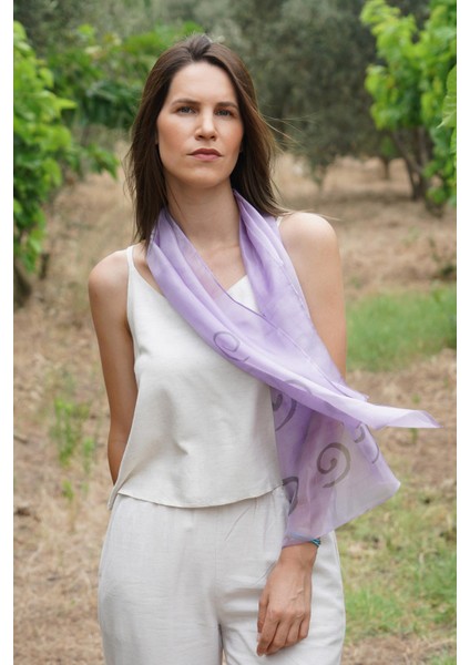 %100 Saf Ipek El Boyaması Fular- Özel Tasarım 35X140CM - Lila fiyatları