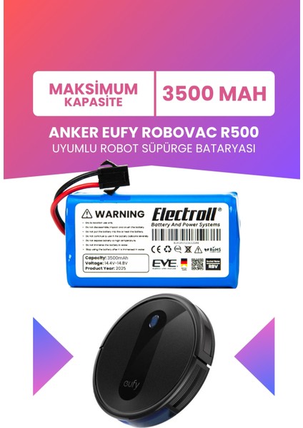 Anker Eufy Robovac R500 Uyumlu Batarya (Maksimum Kapasite) 3500mah Robot Süpürge Bataryası