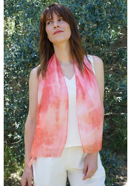 %100 Saf Ipek El Boyaması Fular- Özel Tasarım 35X140CM - Batik Kırmızı