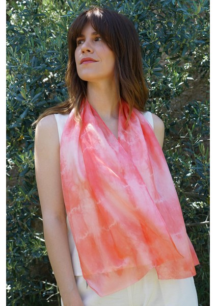 %100 Saf Ipek El Boyaması Fular- Özel Tasarım 35X140CM - Batik Kırmızı fiyatları