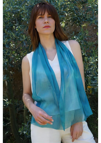 %100 Ipek Batik Boyama Fular 35X140 cm - Mavi fiyatları