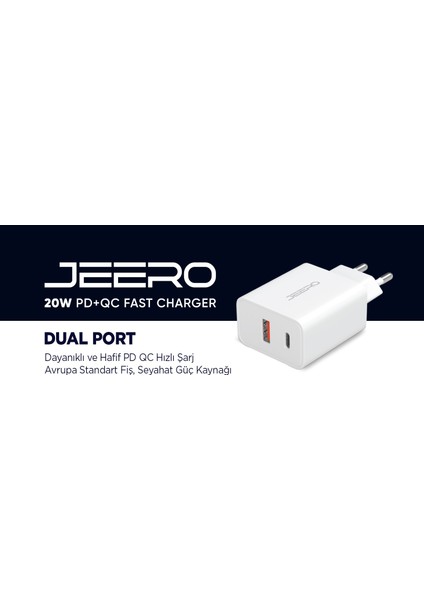 Compact 20W USB + Type-C Çıkışlı 3.0A Hızlı Şarj Başlığı Şarj Aleti