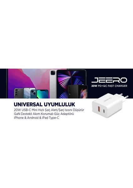 Compact 20W USB + Type-C Çıkışlı 3.0A Hızlı Şarj Başlığı Şarj Aleti