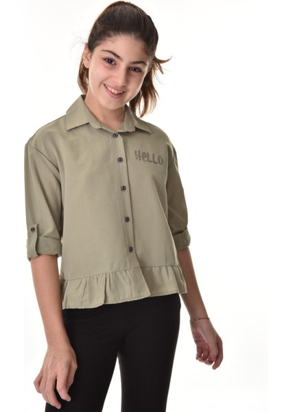 Kız Çocuk Bel Detaylı-Taş Baskılı Crop Gömlek 6-15 Yaş 12254