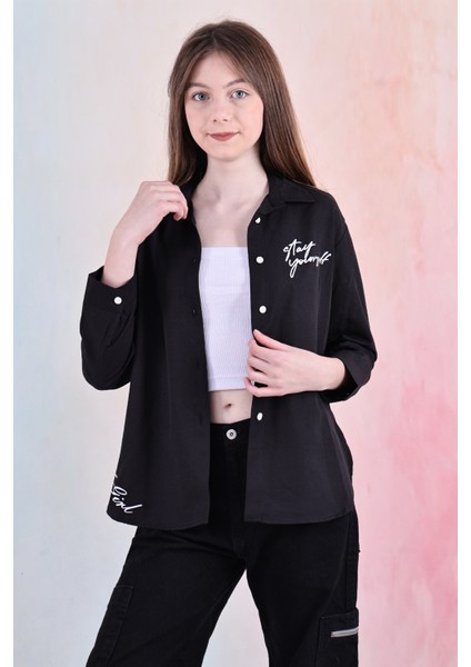 Kız Çocuk Panelli ve Yazı Baskılı Gömlek 6-15 Yaş 12255 fiyatları