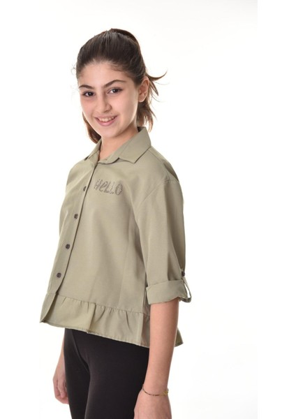 Kız Çocuk Bel Detaylı-Taş Baskılı Crop Gömlek 6-15 Yaş 12254 modelleri