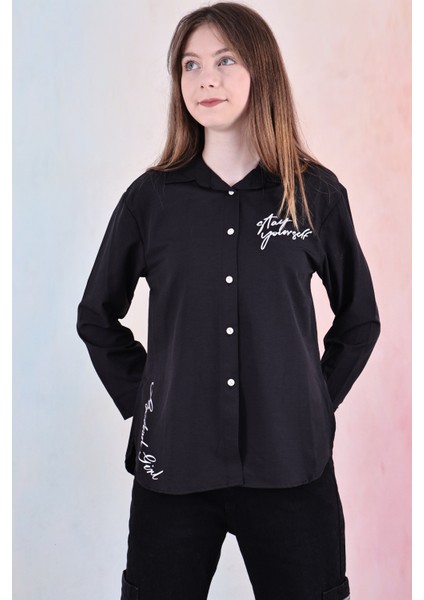Kız Çocuk Panelli ve Yazı Baskılı Gömlek 6-15 Yaş 12255 modelleri