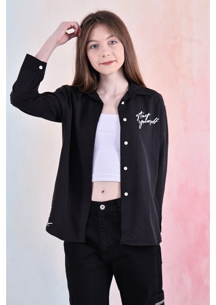 Kız Çocuk Panelli ve Yazı Baskılı Gömlek 6-15 Yaş 12255 fırsatları