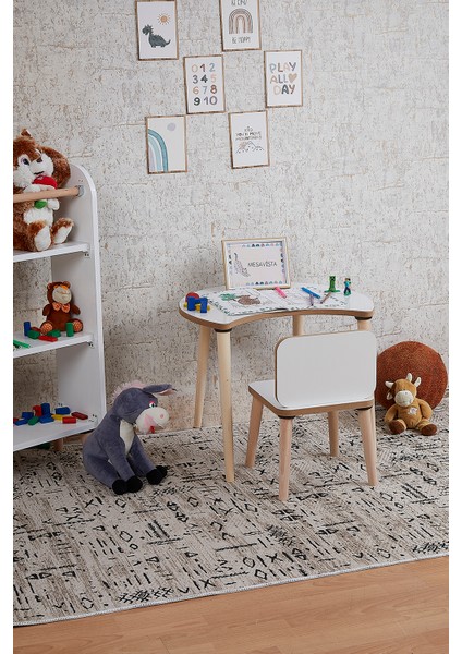 Çocuk Aktivite Masası, Etkinlik Masası, Çocuk, Ay Şekli Çalışma Masası- Sandalye Takımı Yaz- Sil Yüzey modelleri