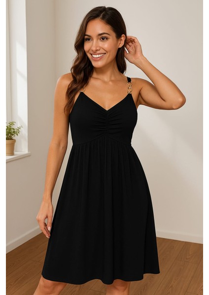 Kadın Askılı V Yakalı Viskon Elbise (Büyük Bedenleri Mevcuttur) fiyatları