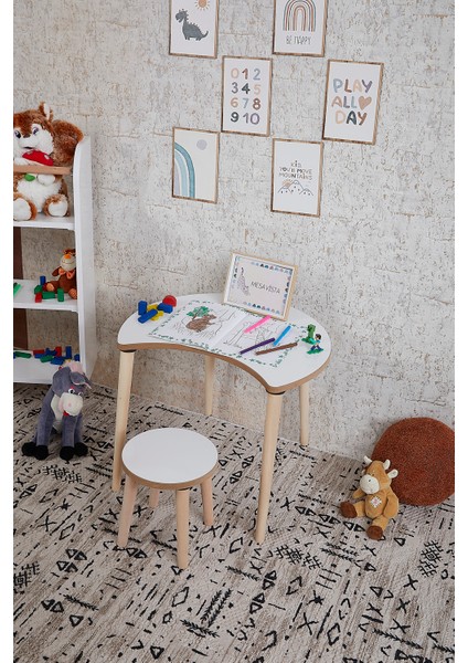 Çocuk Aktivite Masası, Etkinlik Masası, Çocuk, Ay Şekli Çalışma Masası- Sandalye Takımı Yaz- Sil Yüzey