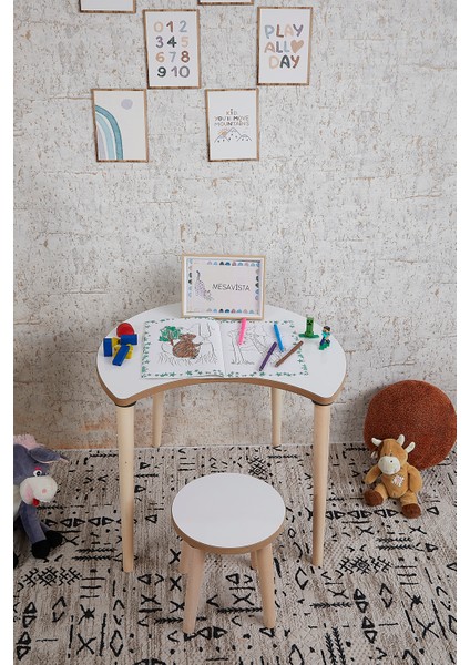 Çocuk Aktivite Masası, Etkinlik Masası, Çocuk, Ay Şekli Çalışma Masası- Sandalye Takımı Yaz- Sil Yüzey modelleri