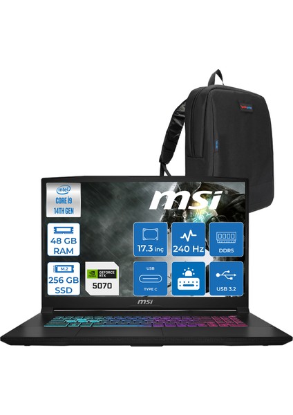 Msı Katana 17 Hx B14WGK-048XTR 14. Nesil Intel İ9-14900HX 48GB Ddr5 256GB SSD 8GB/RTX5070 115W 17.3" Qhd (2560*1440), 240Hz IPS Freedos Gaming Bilg. W048XTRF11+ZETTAÇANTA
