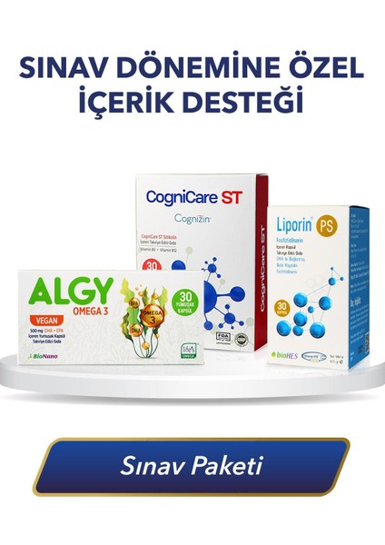 Sınav Paketi | Cognicare St & Algy Omega 3 & Liporin Ps (Dha & Cognizin Sitikolin & Fosfatidilserin)