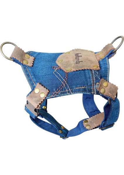 Köpek göğüs tasması küçük ırk kot cep deri kombinasyonlu göğüs ölçüsü:30-45cm ayarlamalı dog harness GT2-23