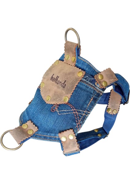 Köpek göğüs tasması küçük ırk kot cep deri kombinasyonlu göğüs ölçüsü:30-45cm ayarlamalı dog harness GT2-23