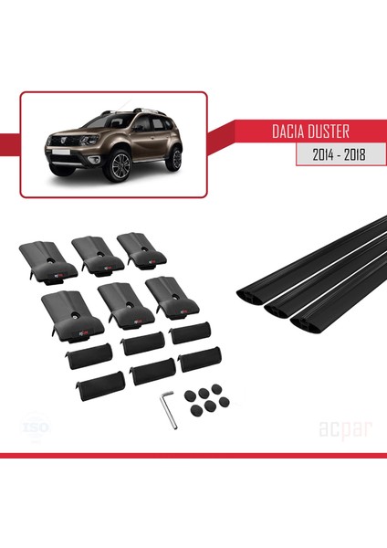 Dacia Duster (Hs) Post-Facelift 2014-2017 Arası ile Uyumlu Fly Model Ara Atkı Tavan Barı Siyah 3 Adet indirimleri