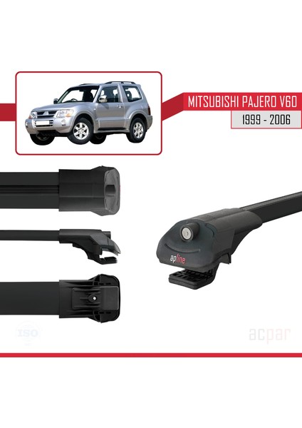 Mitsubishi Pajero (V60) 3 Kapı 1999-2006 Arası ile Uyumlu Ace-1 Ara Atkı Tavan Barı Siyah 3 Adet modelleri