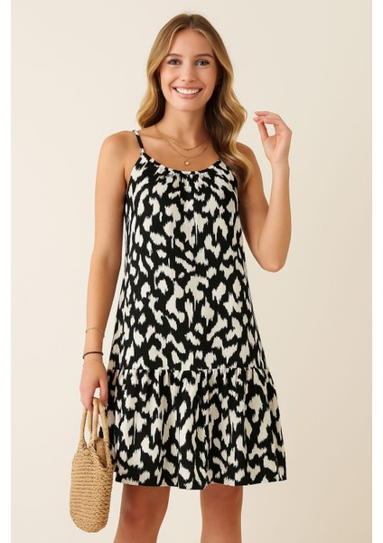 Kadın Omuzdan Bağlamalı Desenli Fırfırlı Süprem Elbise (Büyük Bedenleri Mevcuttur) fiyatları