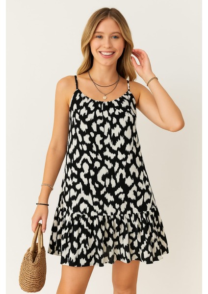 Kadın Omuzdan Bağlamalı Desenli Fırfırlı Süprem Elbise (Büyük Bedenleri Mevcuttur) fırsatları