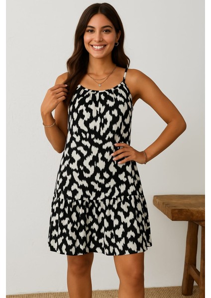 Kadın Omuzdan Bağlamalı Desenli Fırfırlı Süprem Elbise (Büyük Bedenleri Mevcuttur) indirimleri