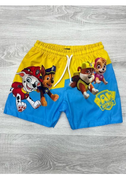 Erkek Çocuk Karakter Baskılı Su Tutmaz Bel Bağcıklı Ağ Fileli Deniz ve Havuz Şortu