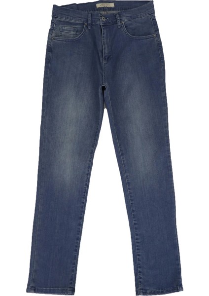 Fistan Store Mavi Yüksek Bel Rahat Kesim Boru Paça Büyük Beden Jean Pantolon