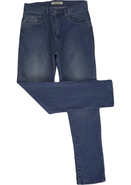 Fistan Store Mavi Yüksek Bel Rahat Kesim Boru Paça Büyük Beden Jean Pantolon