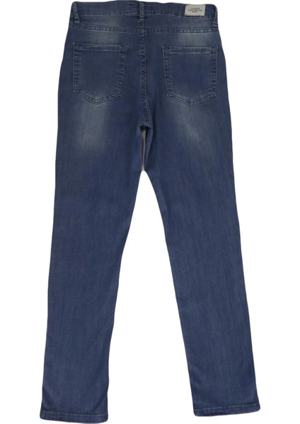 Fistan Store Mavi Yüksek Bel Rahat Kesim Boru Paça Büyük Beden Jean Pantolon