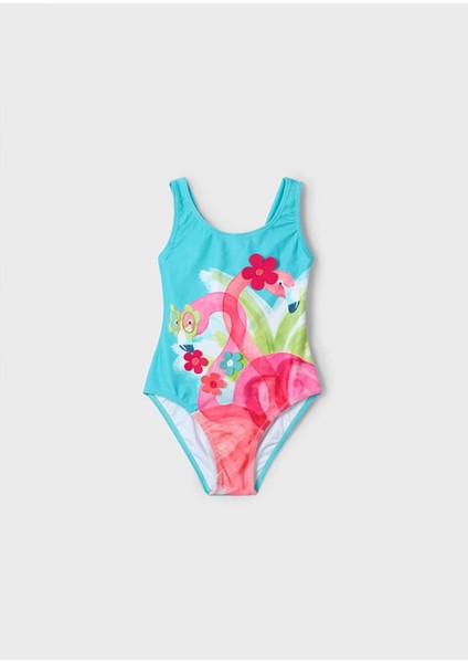 Yazlık Kız Çocuk Flamingo Baskılı Mayo - Mavi