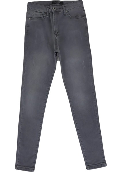 Fistan Store Kadın Gri Yüksek Bel Dar Kesim Dar Paça Jean Pantolon