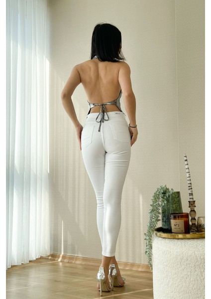 Kadın Beyaz Süper Skinny Fit Esnek Likralı Yüksek Bel Denim Jean Kot Pantolon JENNİE-2002 indirimleri