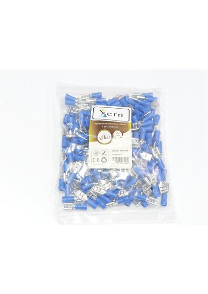 Dişi Faston Soket Kablo Ucu 0,8x6,35 1.5-2.5mm² Mavi Izoleli 200 Adet
