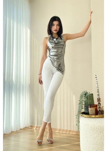 Kadın Beyaz Süper Skinny Fit Esnek Likralı Yüksek Bel Denim Jean Kot Pantolon JENNİE-2002