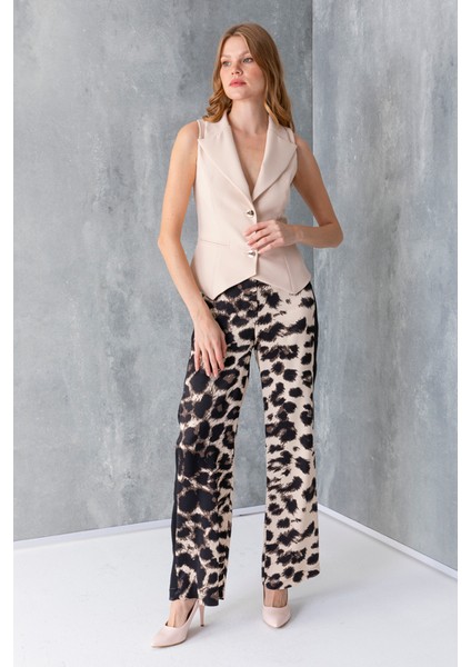 Leopar Desen Yan Şerit Garnili Pantolon 30184