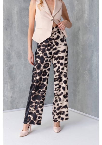 Leopar Desen Yan Şerit Garnili Pantolon 30184 fiyatları