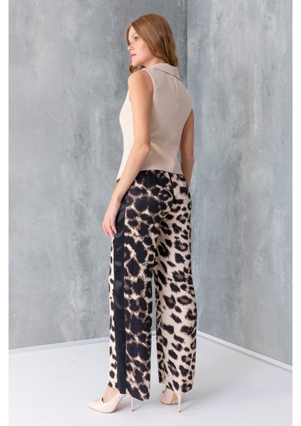 Leopar Desen Yan Şerit Garnili Pantolon 30184 fırsatları