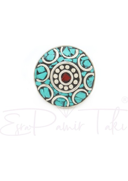 Turkuaz ve Mercan Taşlı Gümüş Renk El Yapımı Otantik Nepal Yüzük fiyatları